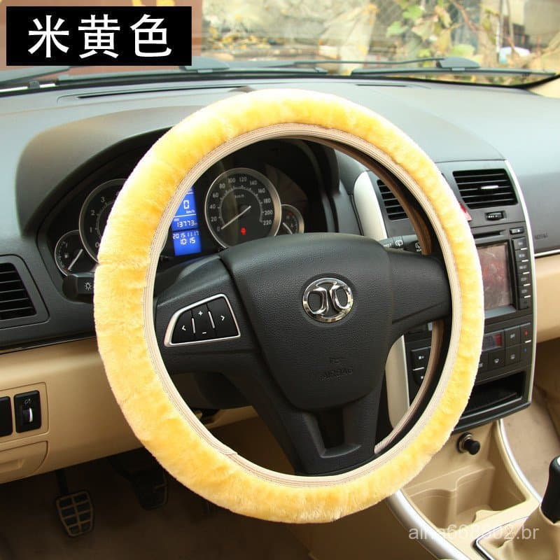 Capa de Volante de Carro em Pelúcia Imitação de Cashmere Elástica e Quente para Primavera e Outono JKU6