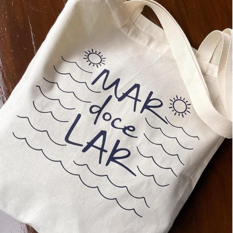 Ecobag Praia Mar Doce Lar | Bolsa Ecológica Algodão Cru 33x40 Reforçada Sacola Feminina Bolsa Sacola Pratica Praia