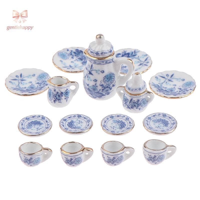 Gentlehappy 15 Peças 1 : 12 Casa De Bonecas Em Miniatura Talheres Porcelana Cerâmica Conjunto De Xícara De Chá br