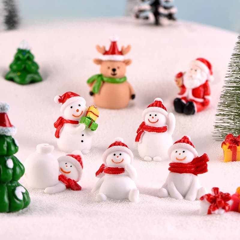 Natal Boneco De Neve Em Miniatura Paisagem Cena Vaso Decoração Pequena Estatueta Santa Chaveiro Pingente Resina Presente