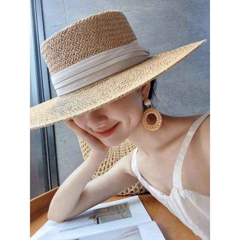 Chapéu superior trançado panamá francês feminino guarda-sol protetor solar à beira-mar Sanya férias britânico Retro chap