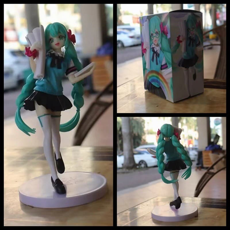 Anime atacado hatsune MIKU uniforme escolar hatsune 16o aniversário em pé linda menina ornamentos figura em caixa