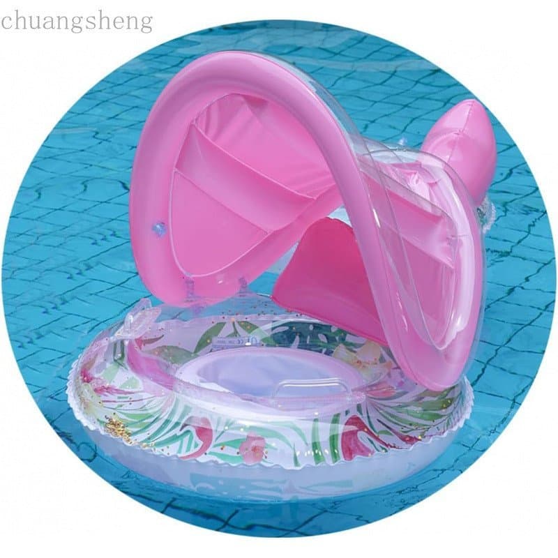Flutuadores de Piscina para Crianças, Flutuador Inflável com Toldo e Assento, Boia Inflável com Alças e Apoio para Costa