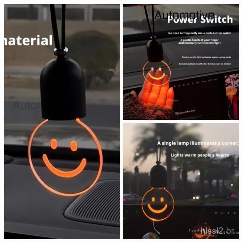 Lâmpada decorativa com rosto sorridente para carro, luz decorativa suspensa para interior do carro, cordão de luz LED pa
