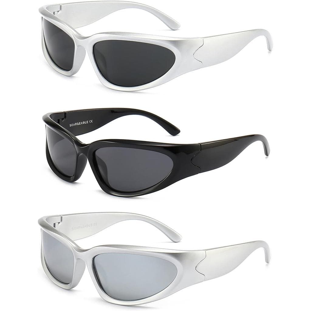 SOAR&EAGLE Y2K 3Pack Óculos de Sol Polarizados Envolventes para Homens e Mulheres, Óculos de Sol Esportivos da Moda