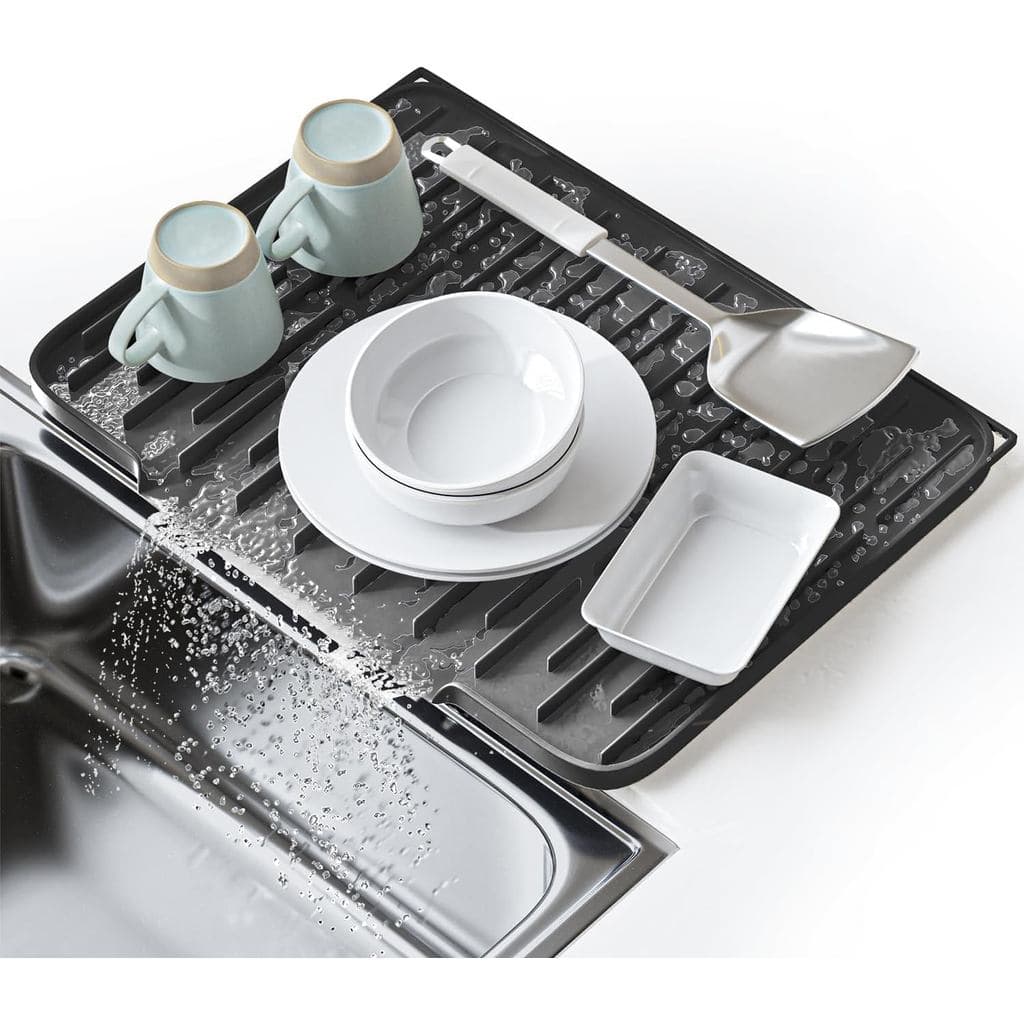 Tapete de Silicone para Secagem de Louça para Bancada de Cozinha – Base de Drenagem Antiderrapante com Drenagem Inclinad