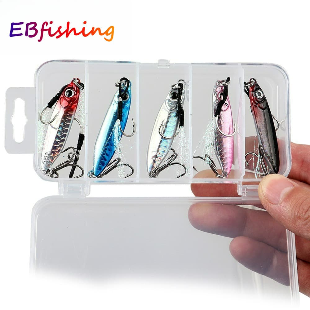 5 Pçs Boxxed 7g/10g/15g/20g Isca De Pesca Metal Jigging Gancho Spinner Laser Pesado Afundando Iscas 3D Olhos Jigs