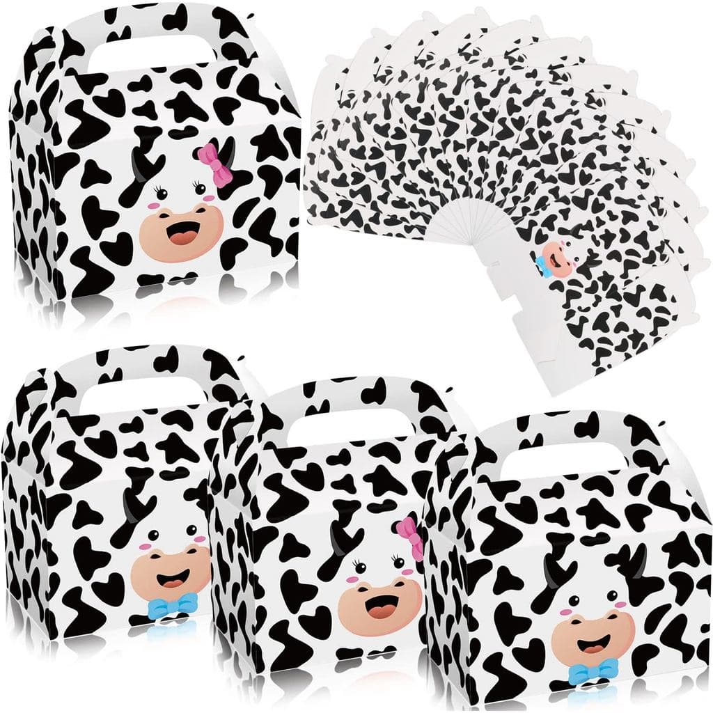 12 Caixas de Decoração para Festa de Fazenda com Tema de Vaca, Sacolas de Suprimentos para Festa de Animais de Fazenda,