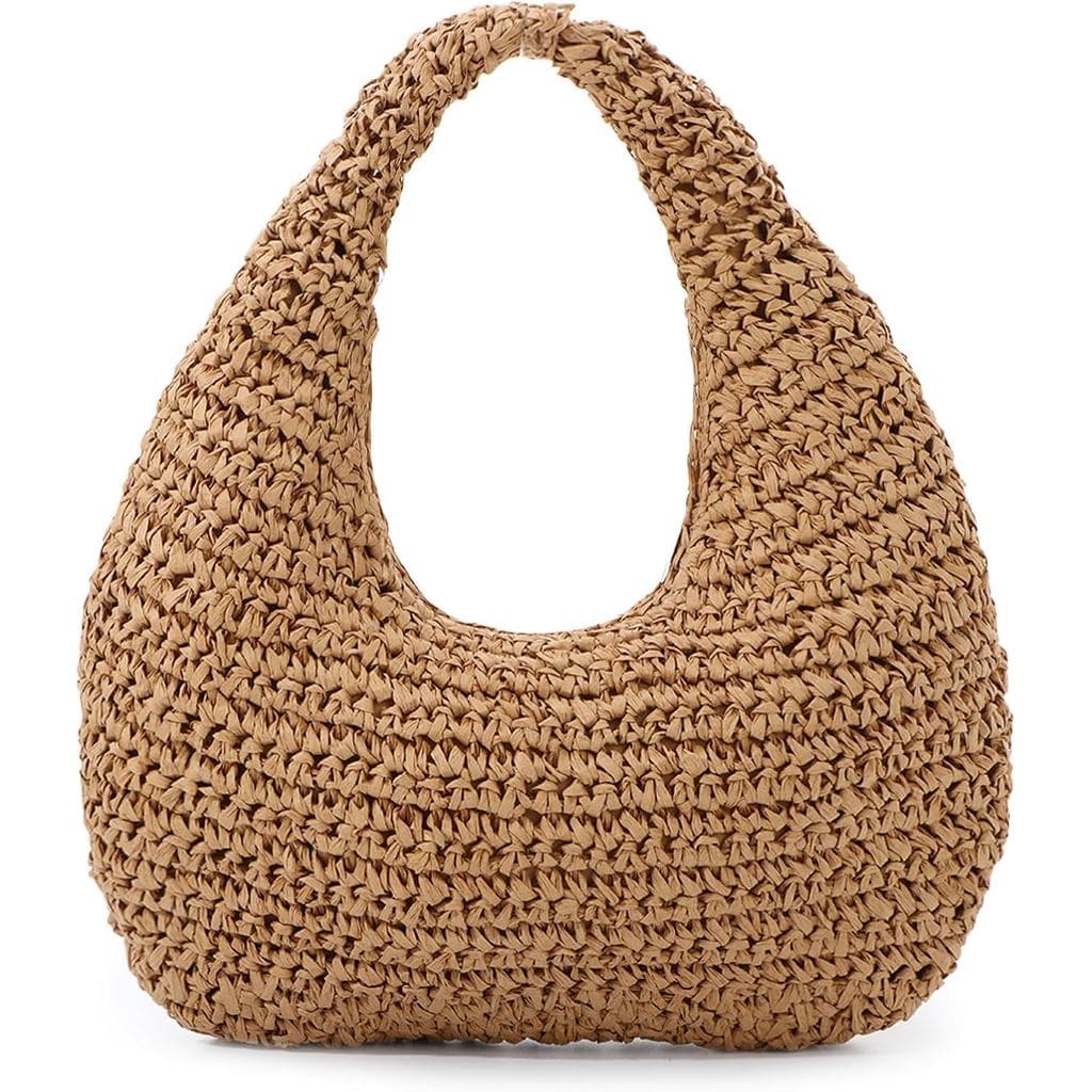 Bolsa de Palha Fecialy para Mulheres, Bolsa de Ombro em Forma de Meia-Lua, Bolsa de Praia de Verão, Bolsa Hobo de Ráfia
