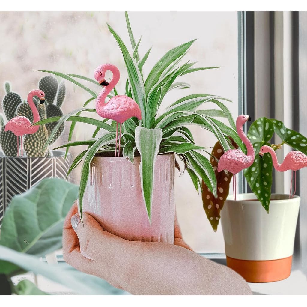 Mini Figuras de Flamingos com Estacas - Conjunto de 4 Pequenos Flamingos de Resina para Decoração de Jardim, Presentes p