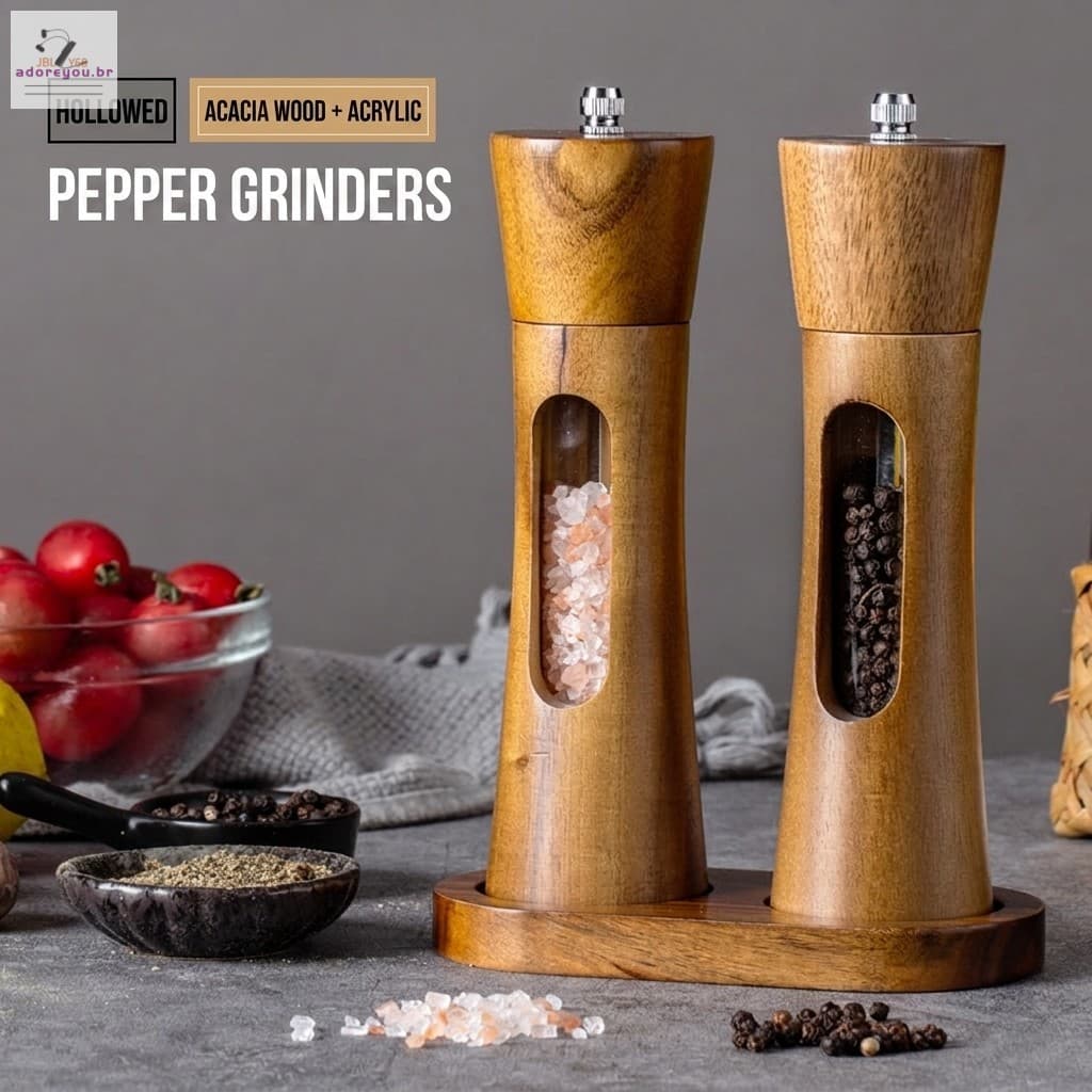 Moinho De Pimenta Acrílico-Moedor De Sal De Cozinha De Madeira Estilo Pagode