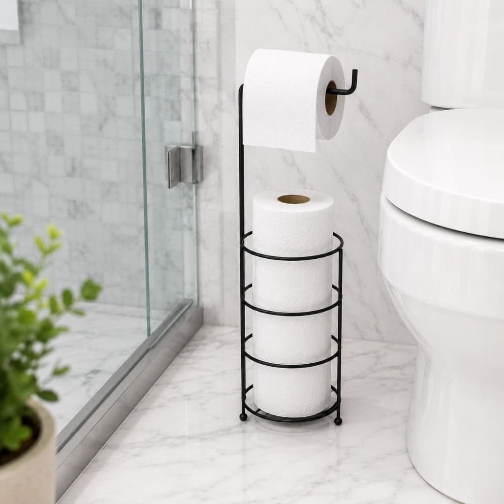 Suporte Papel Higienico Parede Aco Inox Preto Design Moderno Resistente Facil Instalacao Banheiro