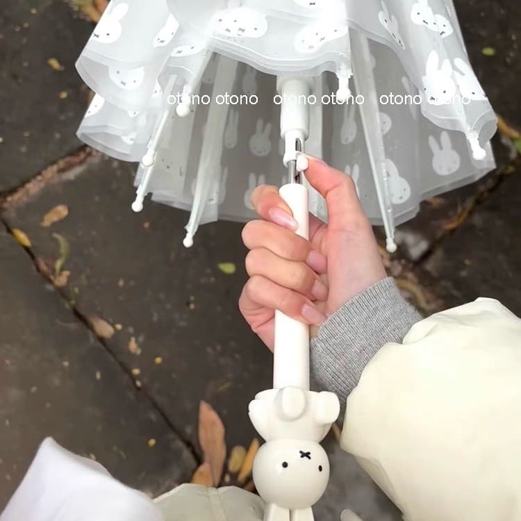 Guarda-chuva de Cabo Longo Transparente Fosco Licenciado Miffy Rabbit com Cabo em Forma de Cabeça de Boneca Fof