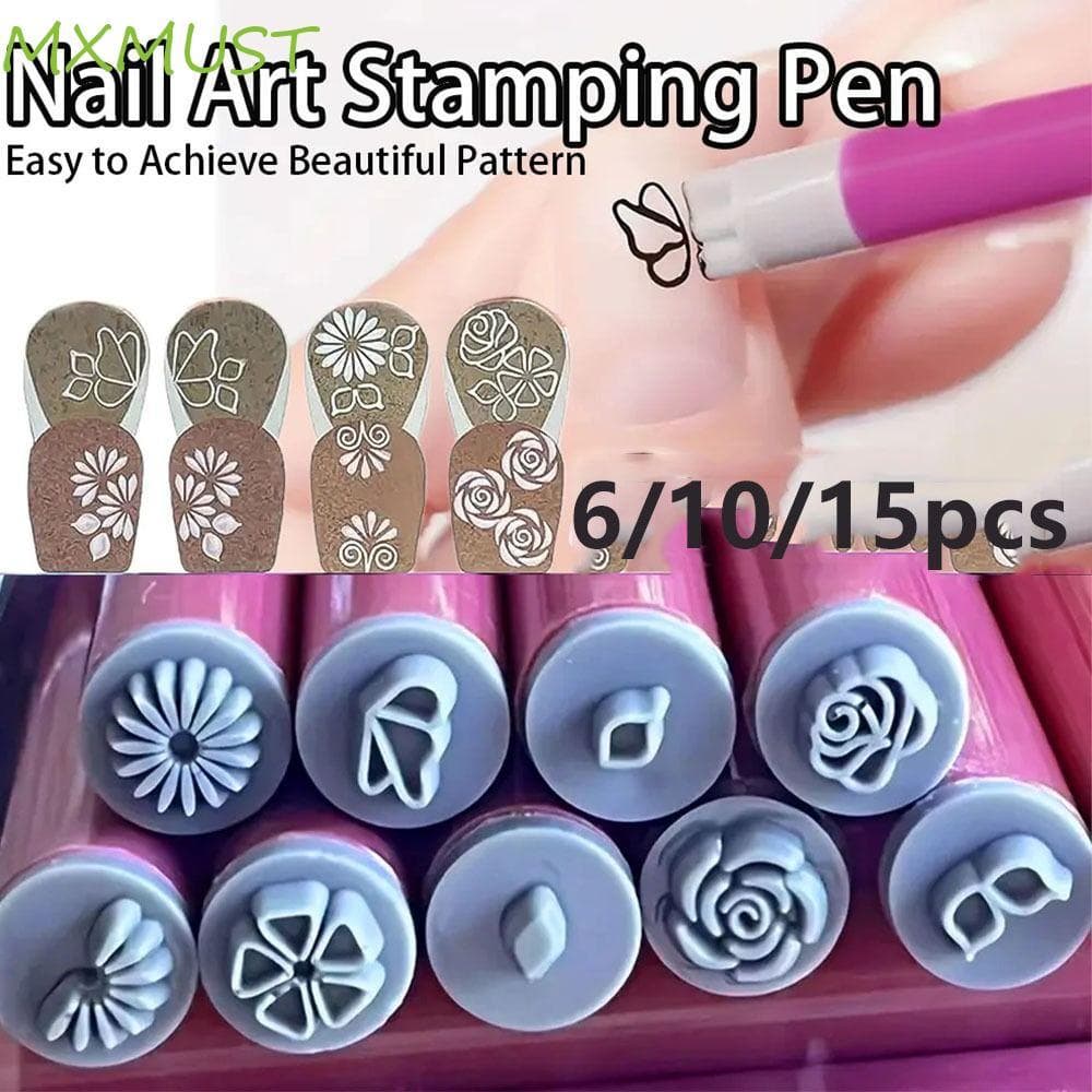 MXMUST 6/10/15pcs Conjunto De Canetas Para Carimbo De Arte Em Unhas , Pintura De Flores DIY , Desenho , Caneta Grafite
