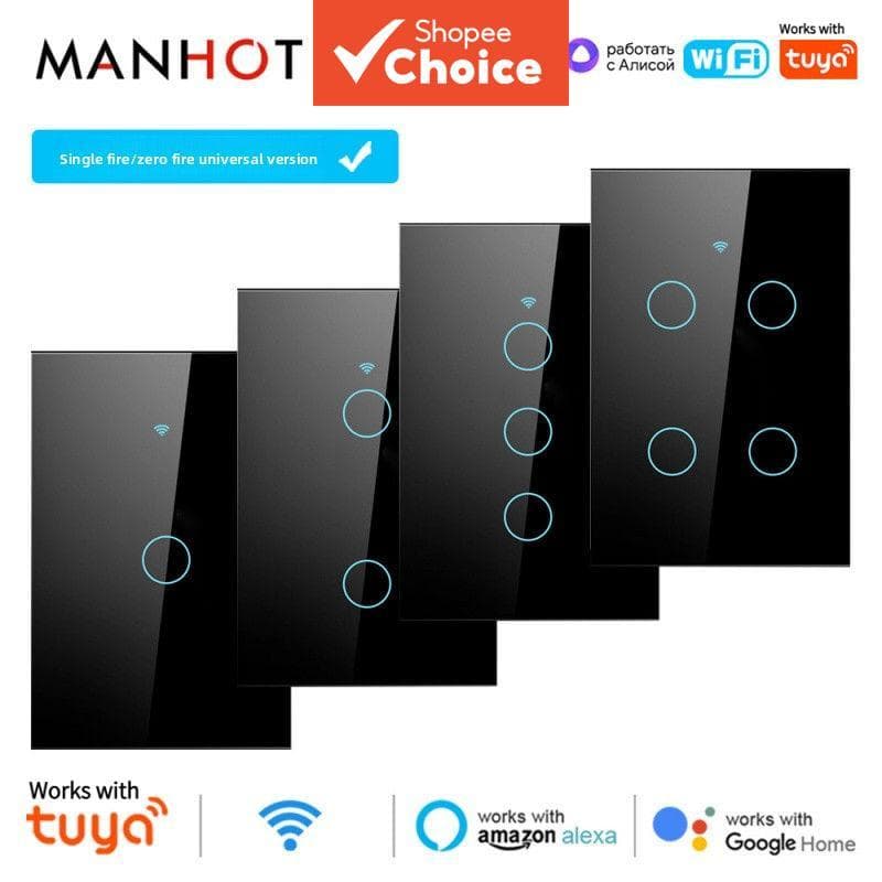 Para Tuya Wifi Interruptor de Toque Inteligente Preto e Branco Padrão EUA Interruptor Universal Único de Voz Remota