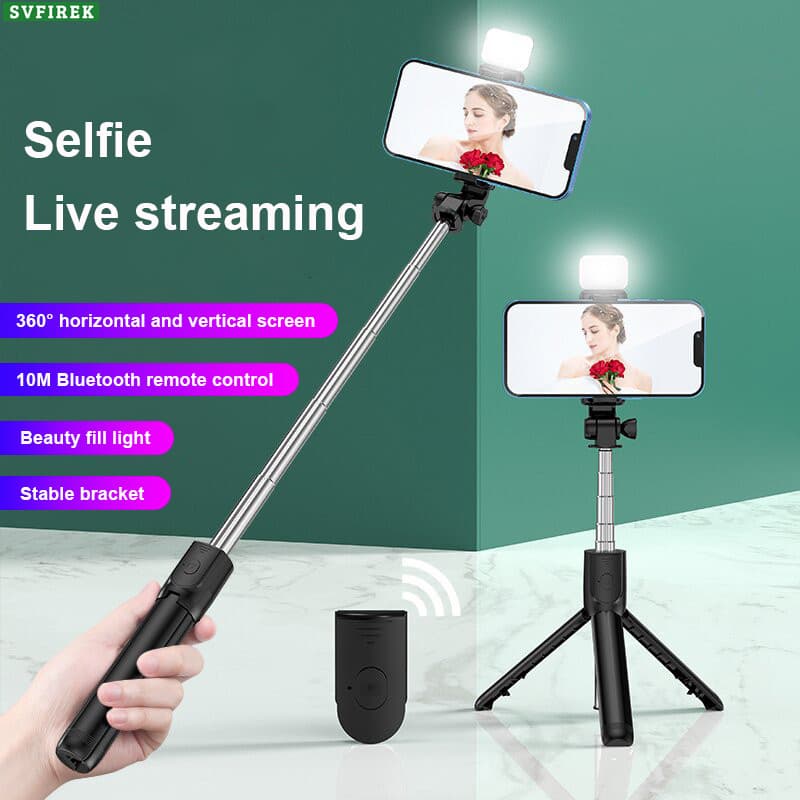 Portátil 4 Em 1 Sem Fio Bluetooth Ajustável Selfie Vara Tripé Com Luz LED Suporte Do Telefone 360 ° Dobrável Para Celula
