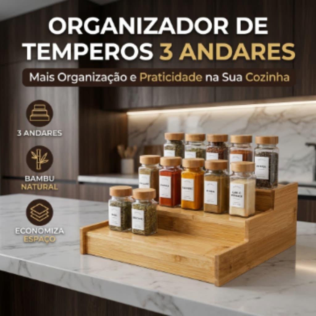 Suporte Organizador Escadinha Em Bambu Para Temperos Suporte De Potes De Vidro