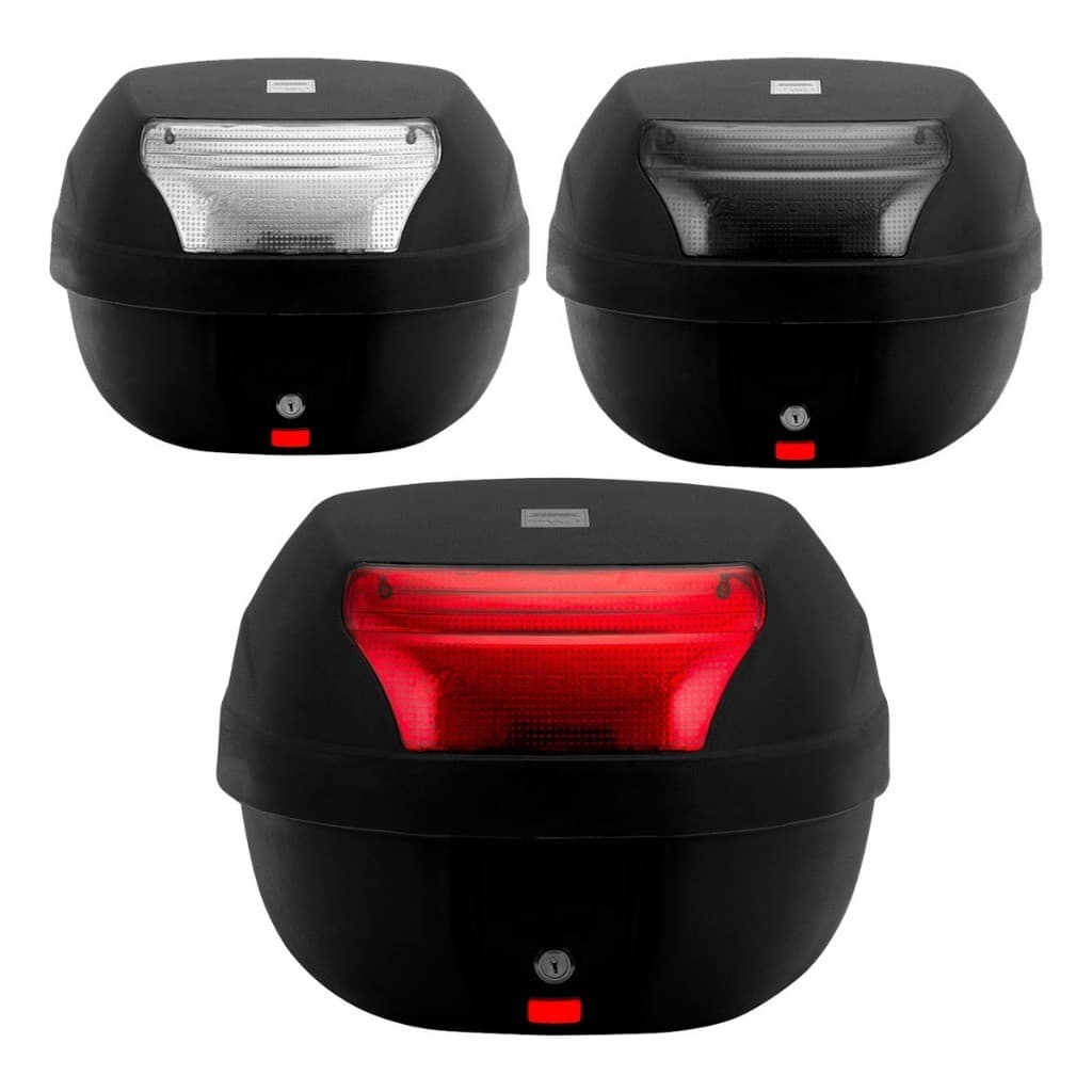 Baú Bauleto Moto Smartbox Pro Tork 28 Litros Conjunto Fixação Fechadura Chave Vermelho Fumê Cristal