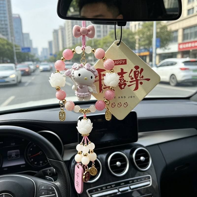 Bonito HelloKitty pingente cabide de carro espelho retrovisor decoração presente lótus grânulo KT gato pingente olá Kitt