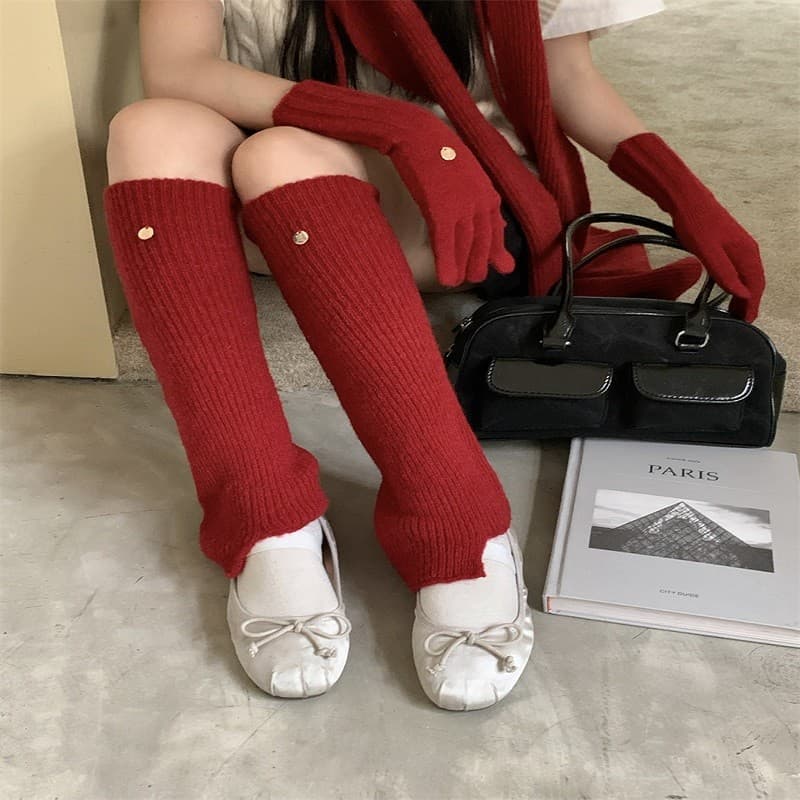 Outono inverno simples rosa malha lã perna capa versão coreana All-Match mais magro olhar manga quente à prova de frio S