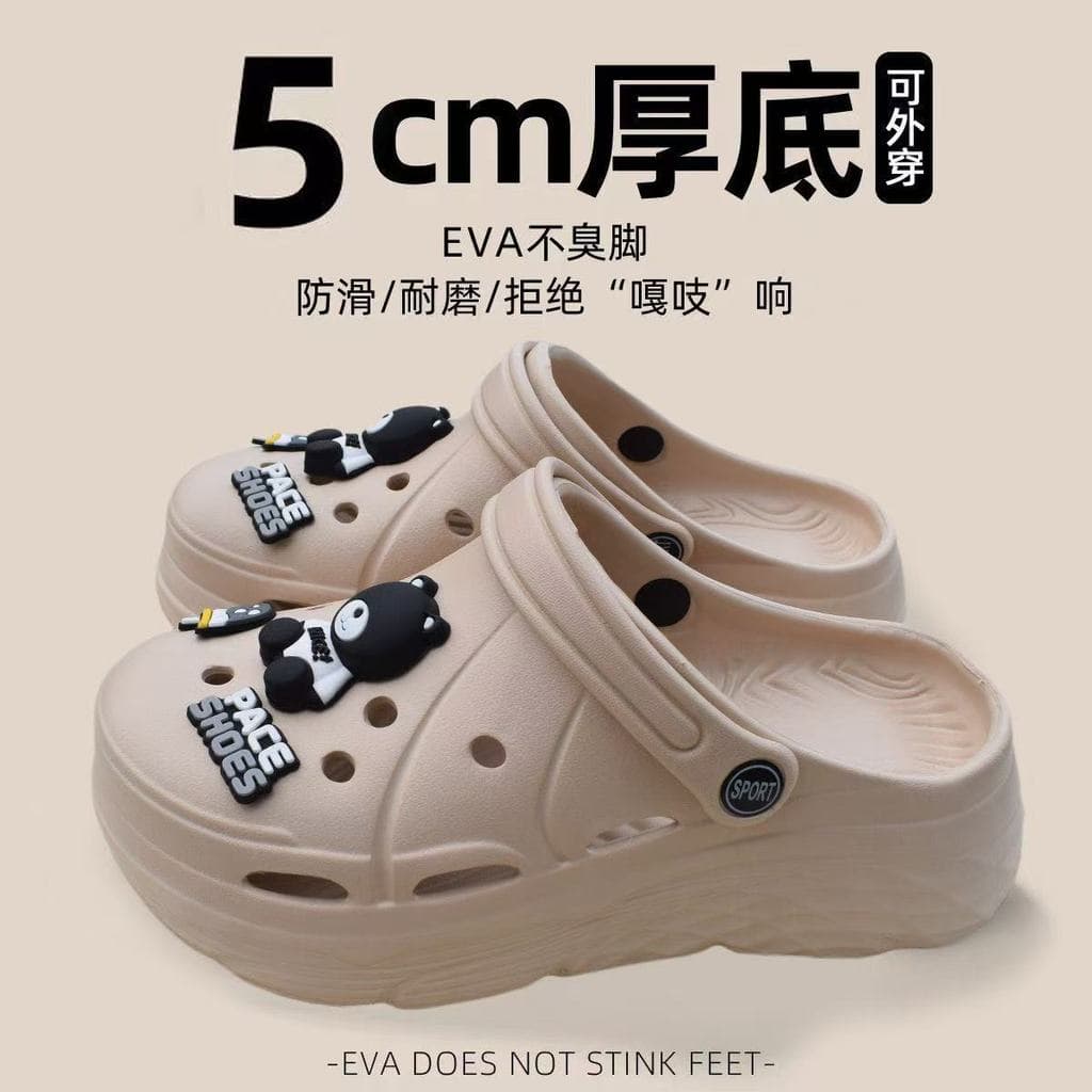 Sapatos de sola grossa buraco feminino verão exterior Wear 2024 novo estilo eva Anti-deslizamento desodorante praia merd
