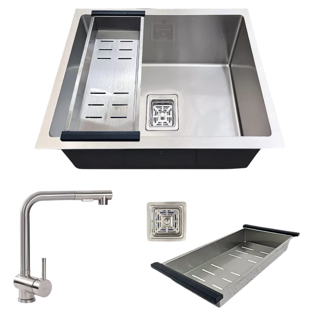 CUBA QUADRADA 44X44CM INOX 304 TORNEIRA ESCOVADA EXTENSÍVEL