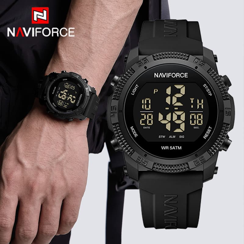 Naviforce 7104 Luxo Masculino Moda Relógio Resistente À Água Relógios De Pulso Pulseira Silicone LCD Eletrônico Relogio