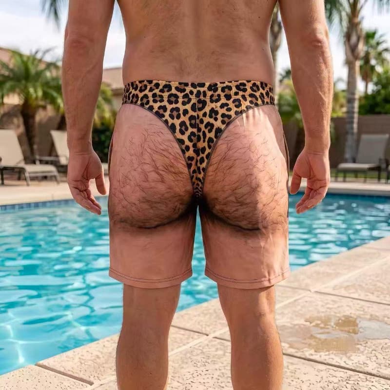 Bermuda de praia com estampa de leopardo moderna, calções de banho masculinos engraçados, calções masculinos criativos q