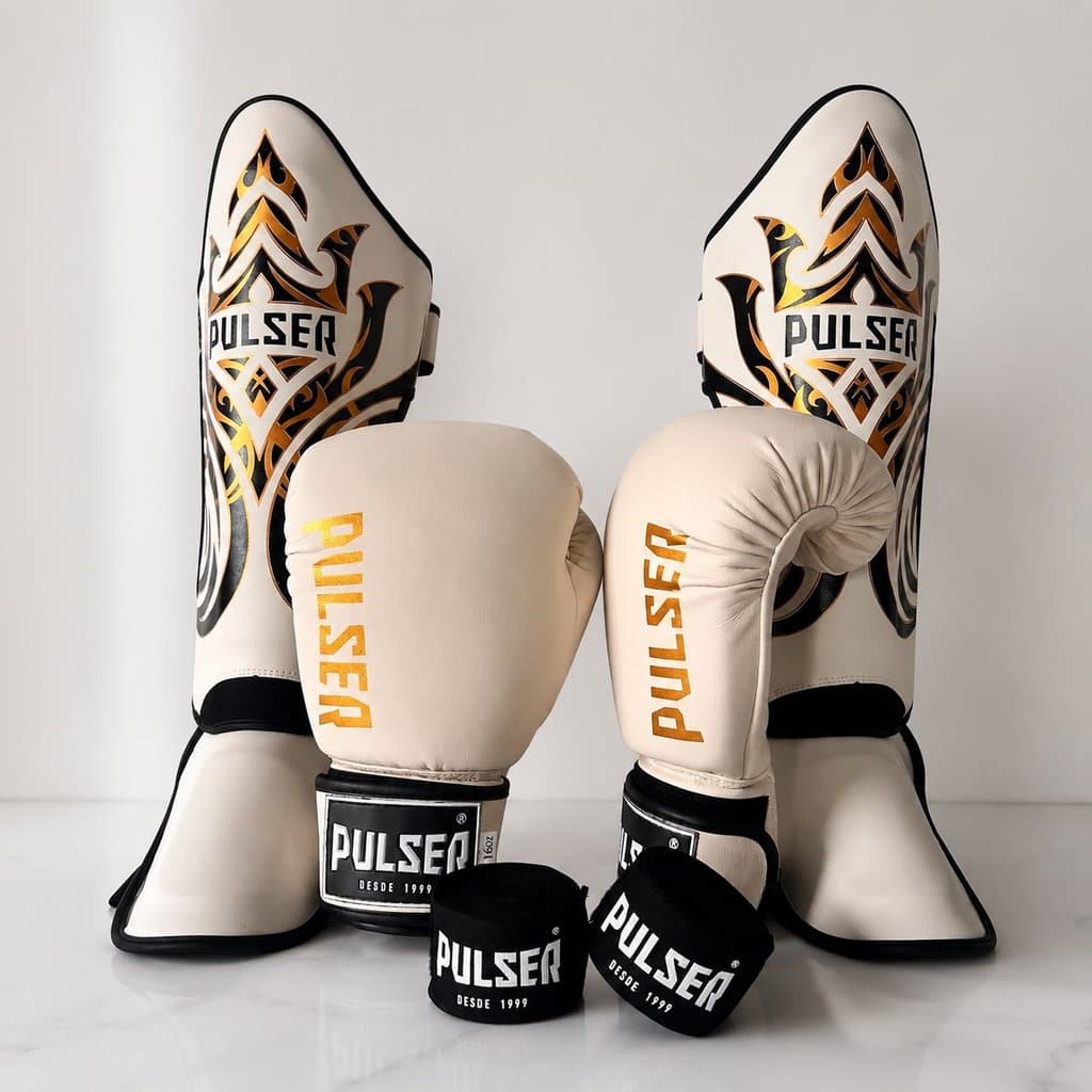 Kit Luva Muay Thai Kickboxing 16oz e Caneleira G Pamy Pulser Profissional