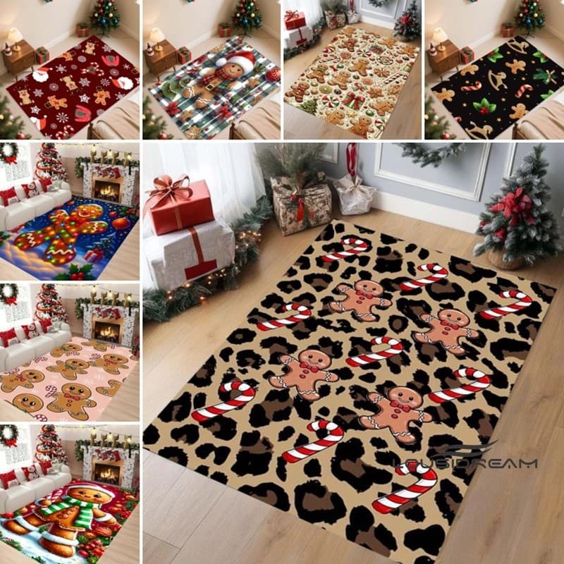 Tapete de Natal estampado Gingerbread Man, tapete macio de porta de boas-vindas, adequado para sala de estar, quarto e d