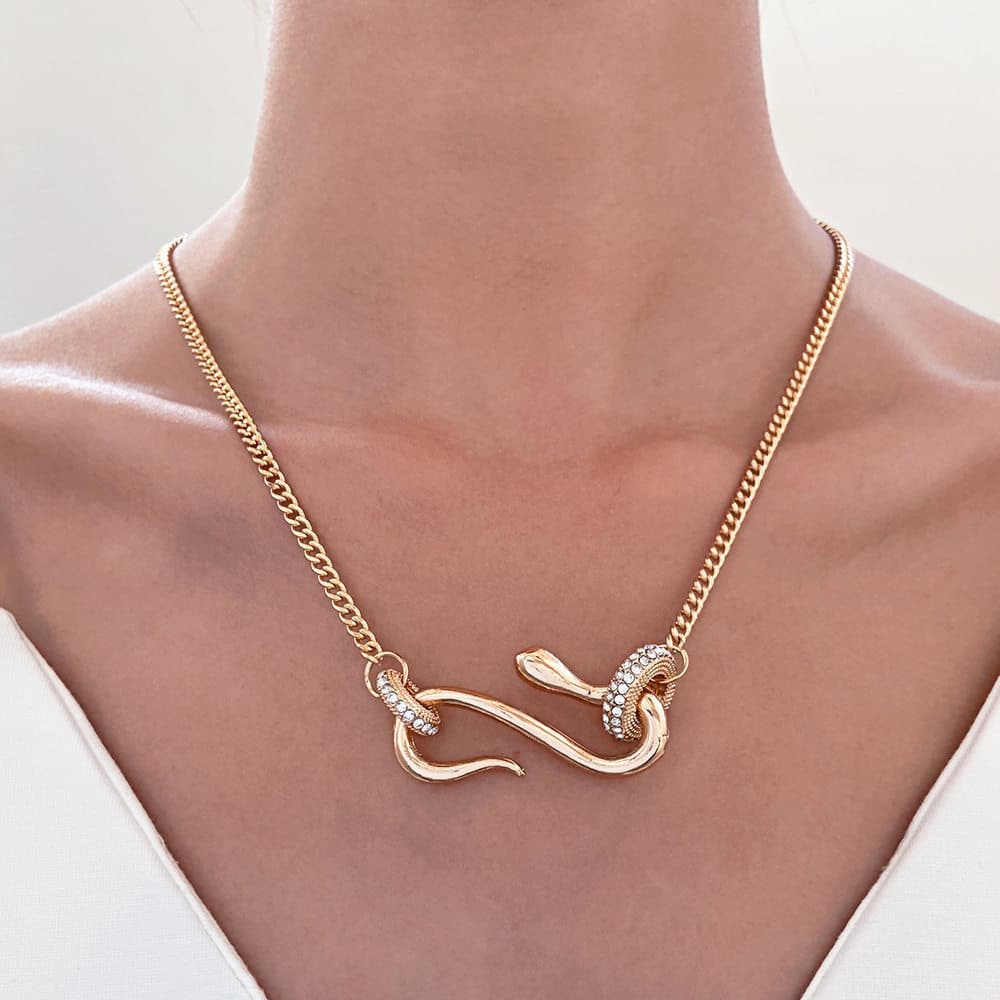 Anel de diamante completo cobra colar feminino ins moda exagerada cobra colar único nicho Animal pingente