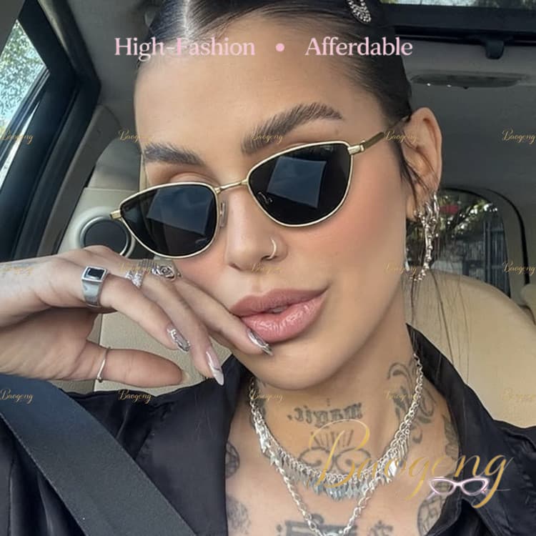 (BAOGENG) UV400 Euro-American Retro Metal Frame Cat Eye Óculos De Sol De Armação Pequena Unissex , Da Moda Para Ele , Su