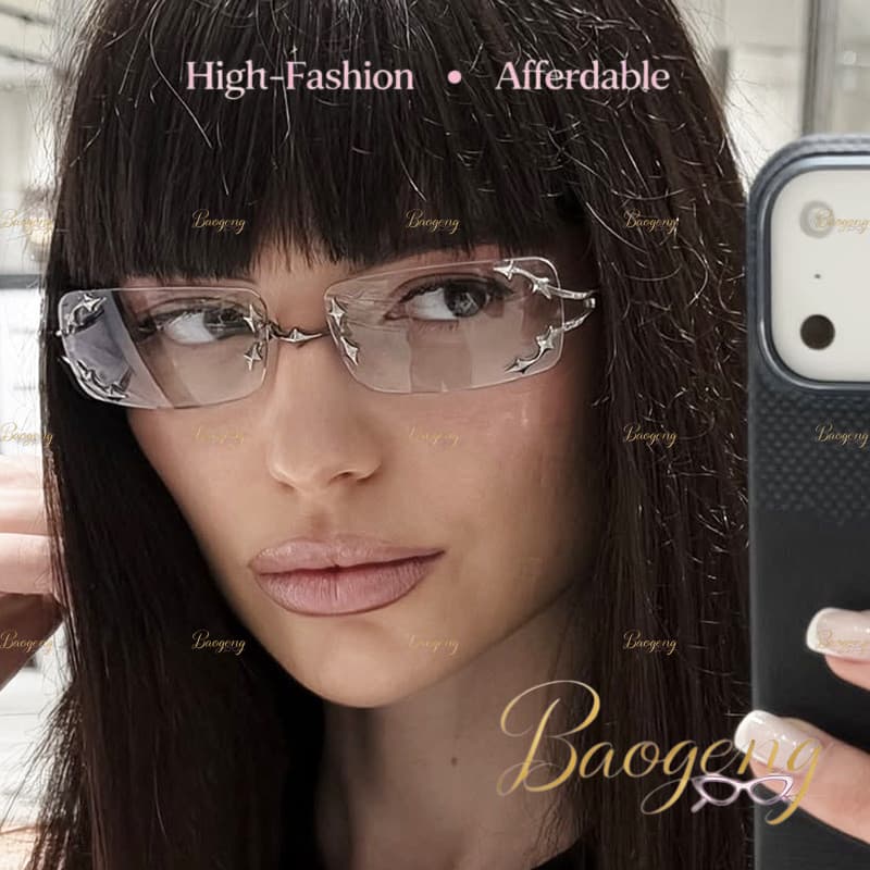 (BAOGENG) Óculos De Sol Retangulares Sem Aro Com Armação De Metal UV400 Para Mulheres , Retrô Euro-Americanos Acabamento