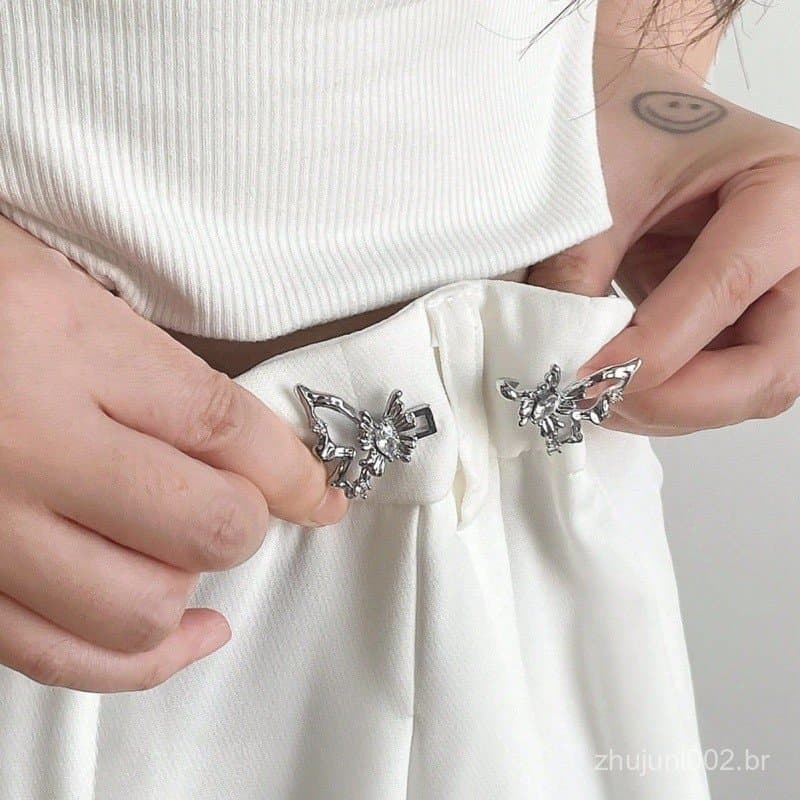 Strass Borboleta Cintura Cinching Clipes Destacáveis Sem Broca Botão De Vestido Camisa Fivela Para Roupas Apertador
