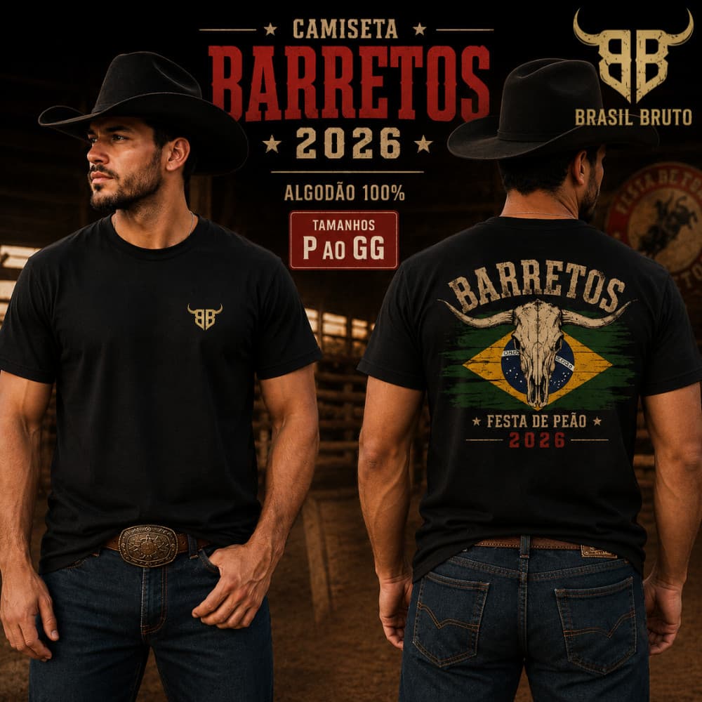Camiseta Barretos 2026 Brasil Bruto Country Rodeio Festa do Peão 100% Algodão Unissex Premium P ao GG