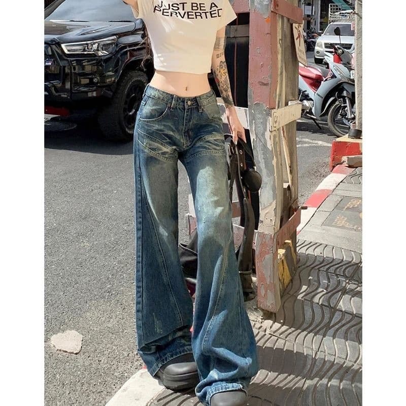 Calça Jeans Micro-perna larga de cintura baixa com aparência mais fina e perna reta