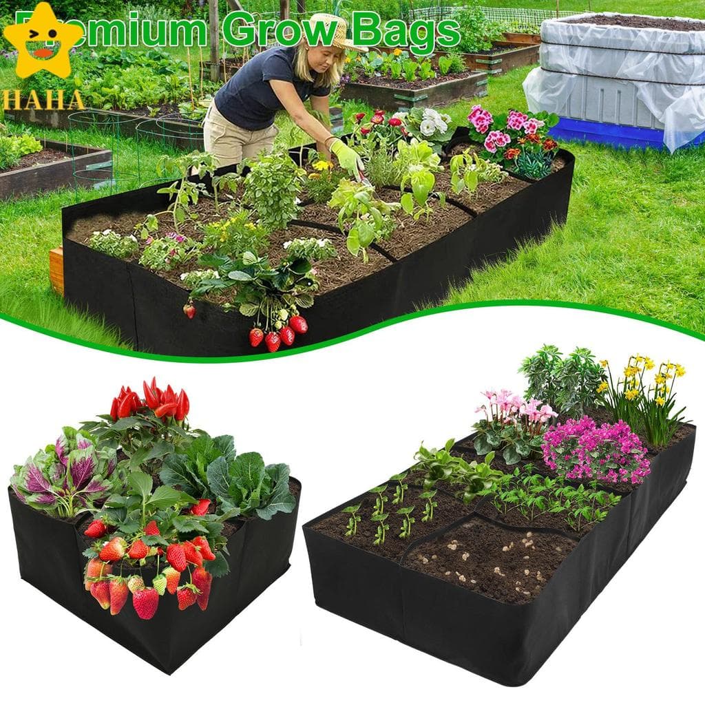 Cama De Plantio Elevada Para Jardim , 4/8 Grades , Tecido Reutilizável , Sacos De Elevados , Retângulo Portátil , Saco D