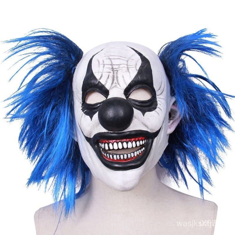 Máscara de Palhaço Realista de Látex Azul para Halloween, Fantasia de Terror para Festa de Cosplay