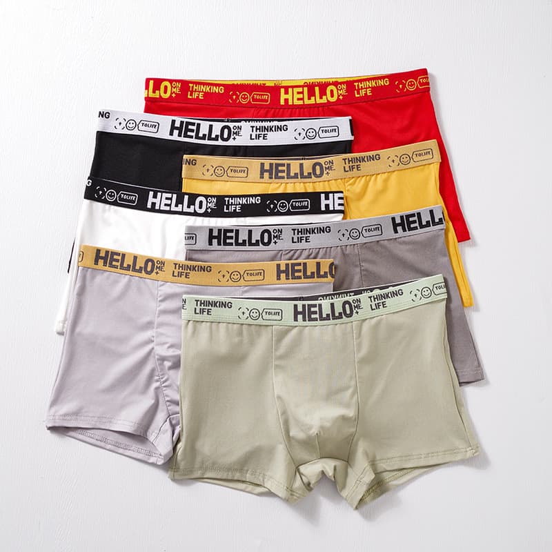 Roupa íntima masculina, cuecas boxer masculinas HELLO, respiráveis, tamanho grande, cuecas boxer juvenis, cintura média,