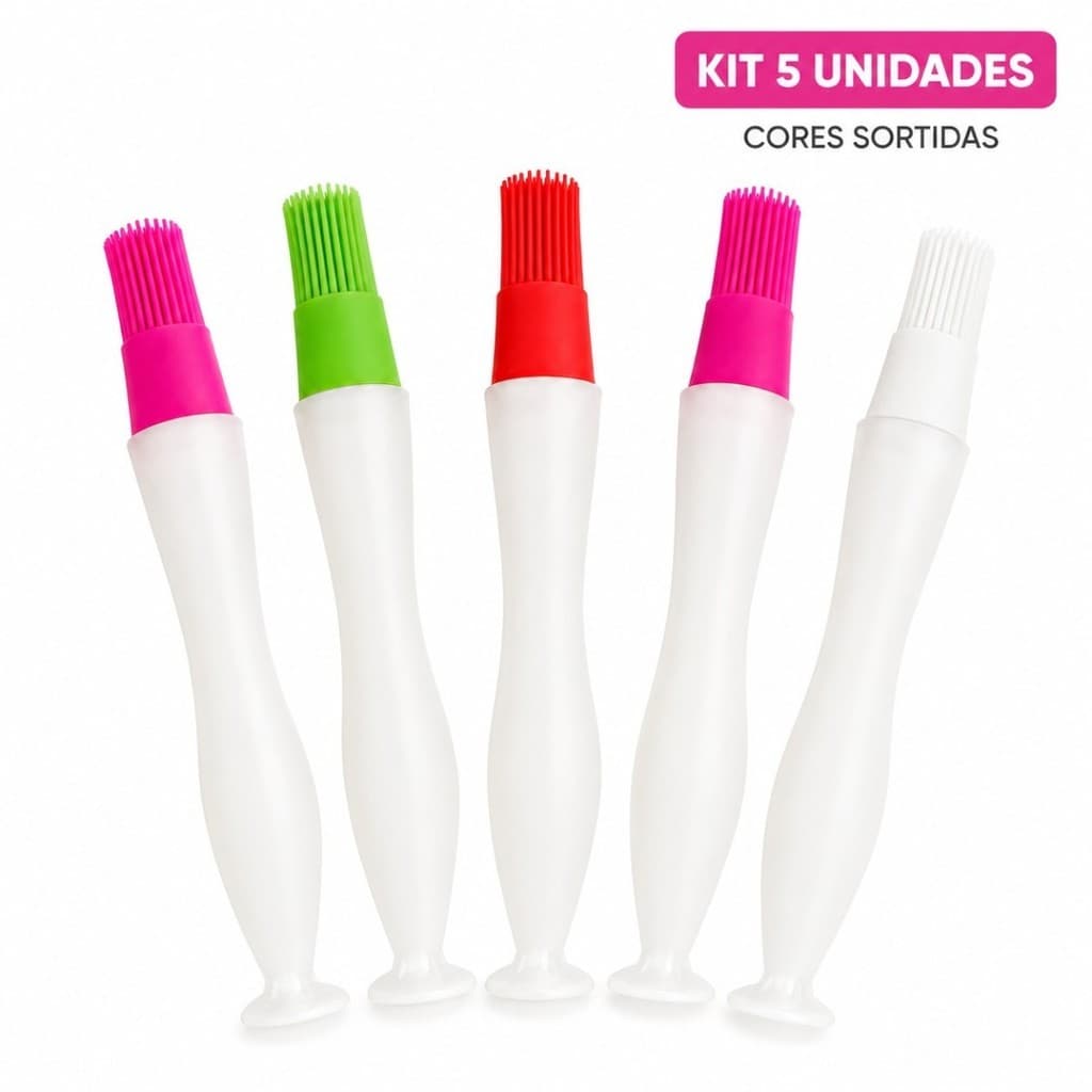 Kit 5 Pincéis Culinários Silicone Com Reservatório ventosa