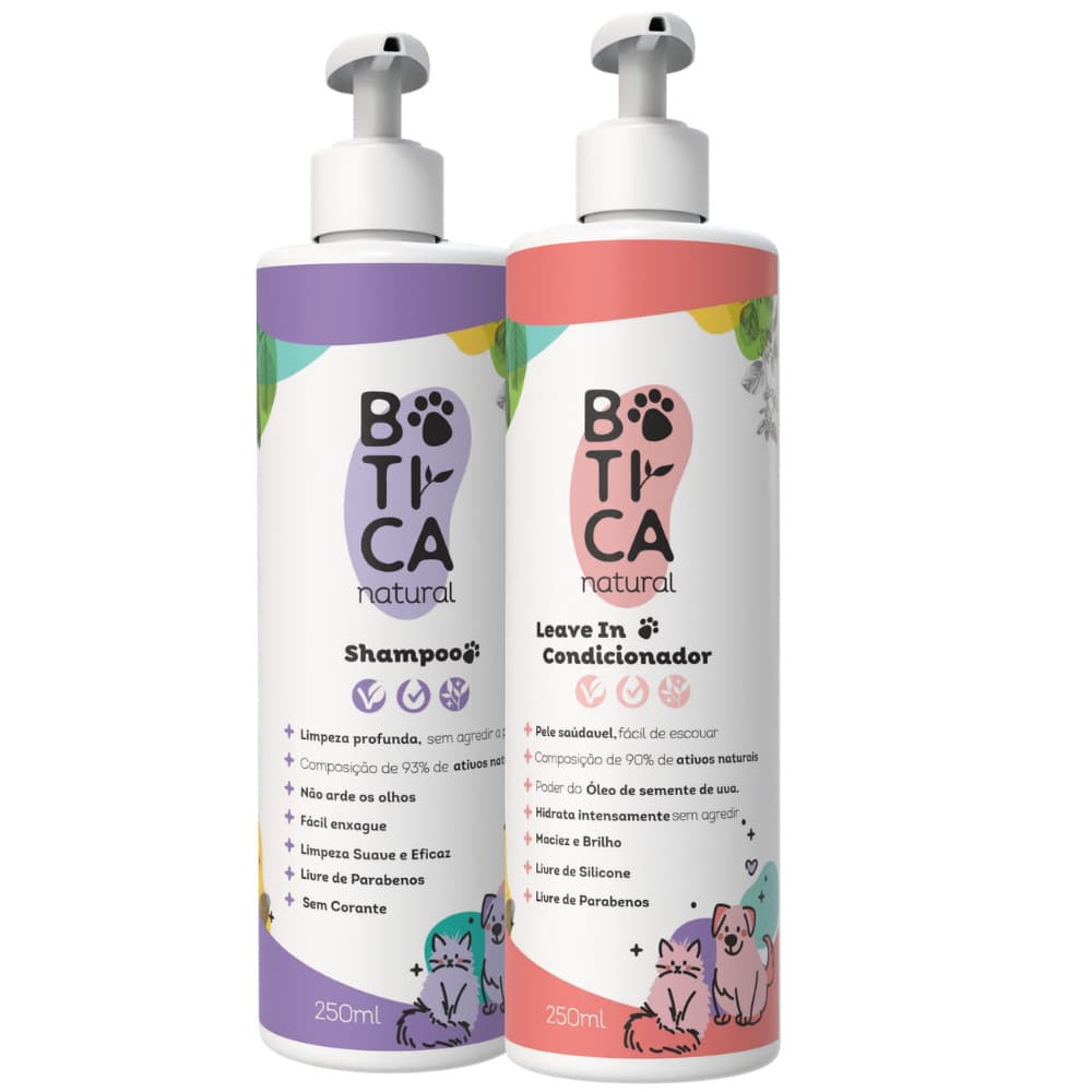 Combo Banho Terapêutico - Shampoo + Leave In & Condicionador 2em1 Para Cães e Gatos - 250ml - Botica Natural Pet