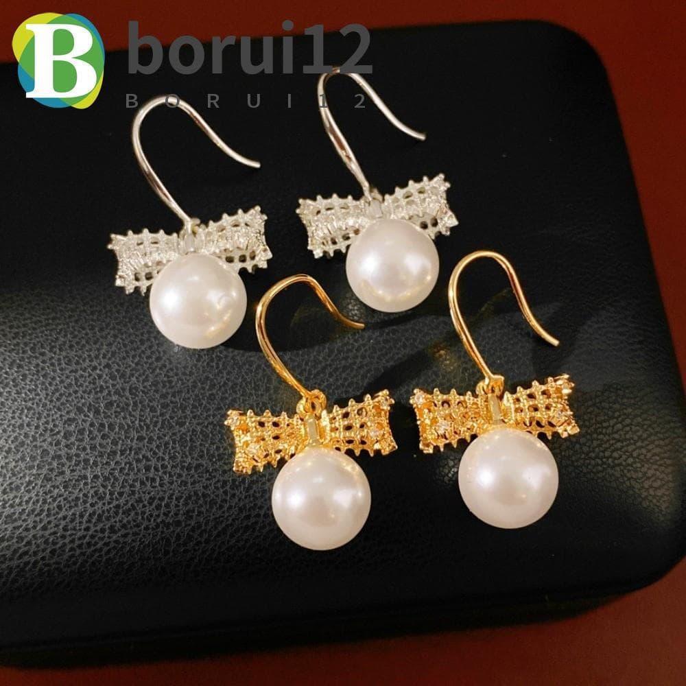 Brincos De Gota BORUIB , Longos De Pérola Com Laço De Noiva De Casamento Temperamento , Gancho De Orelha De Água Doce De