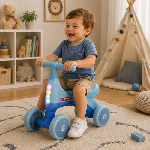 Bicicleta De Equilíbrio 4 Rodas Azul Estável Seguro Aprendizagem Diversão