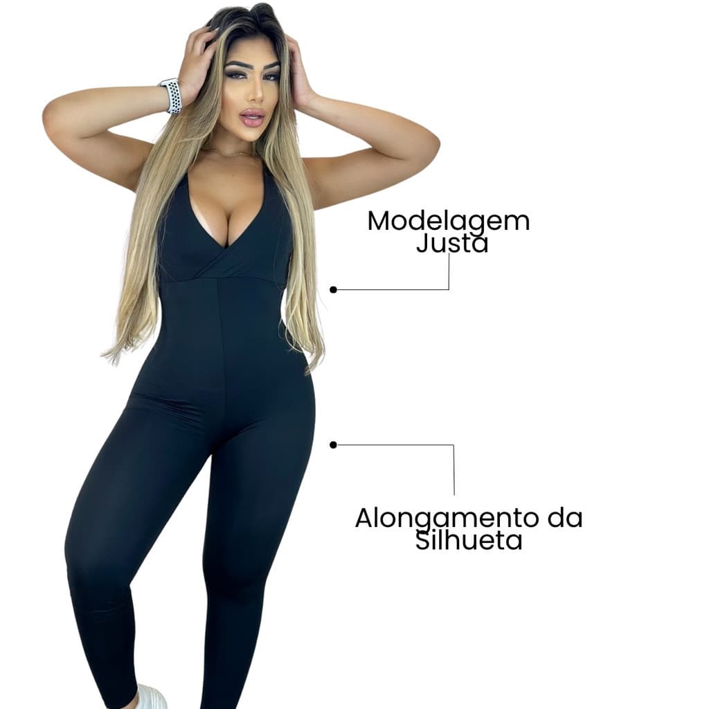 Macacão Fitness Feminino Longo Com Abertura Costas Pala Modas Fitness