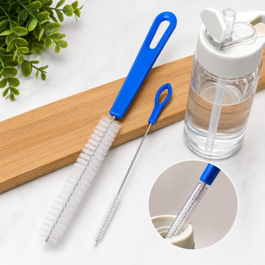 Kit 2 Escovas Flexíveis Limpeza de Canudo Inox para Garrafinha Squeeze Multiuso