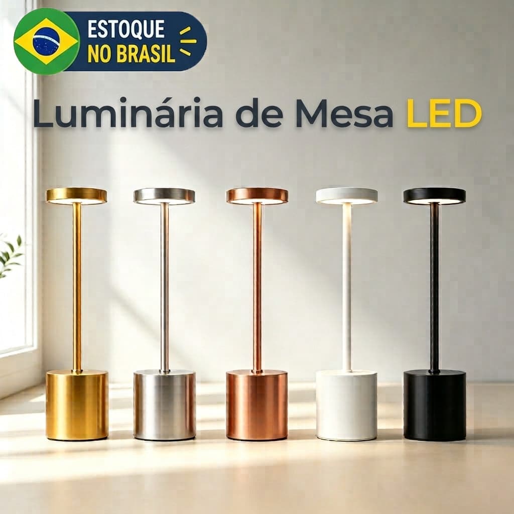 Luminária de Mesa LED Sem Fio Recarregável Touch, Abajur Luxo 3 Cores de Luz para Quarto, Cabeceira e Escritório