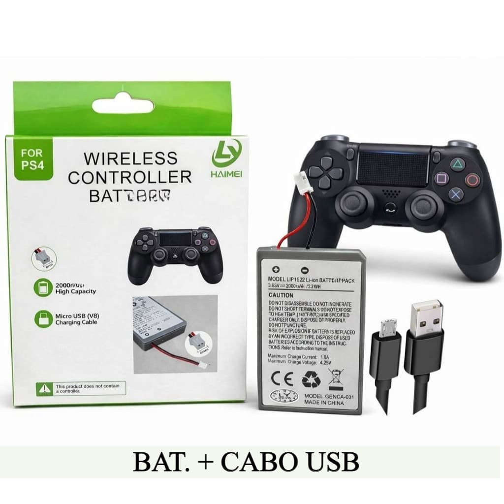 Bat. Para Controle Ps4 2000M  ah + Cabo Usb 4.5mm