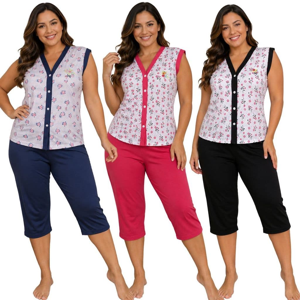 Pijama Feminino Pescador de Botão / Pijama Amamentação / Pijama Pós Cirúrgico
