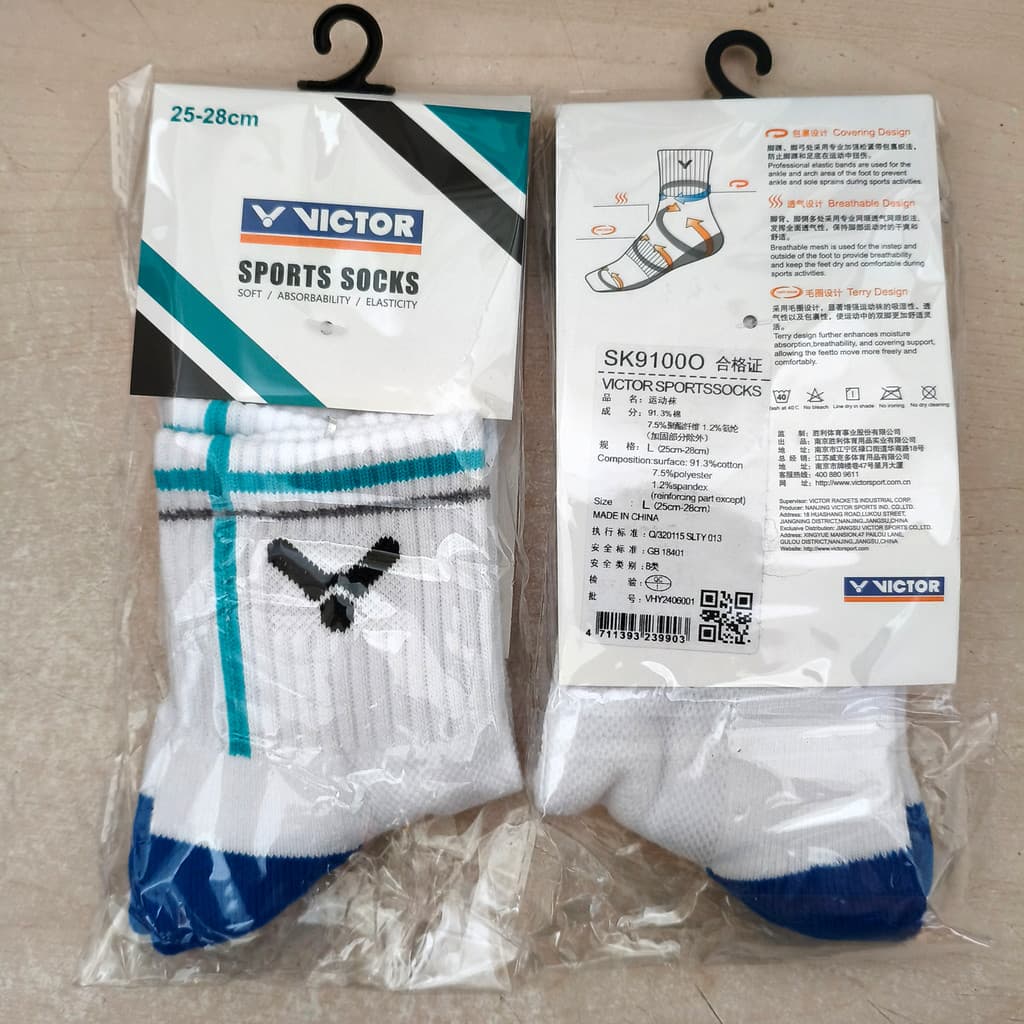 VICTOR VICTOR Meias esportivas de Badminton (salto azul celeste) Victory masculino com fundo de toalha de algodão alto r