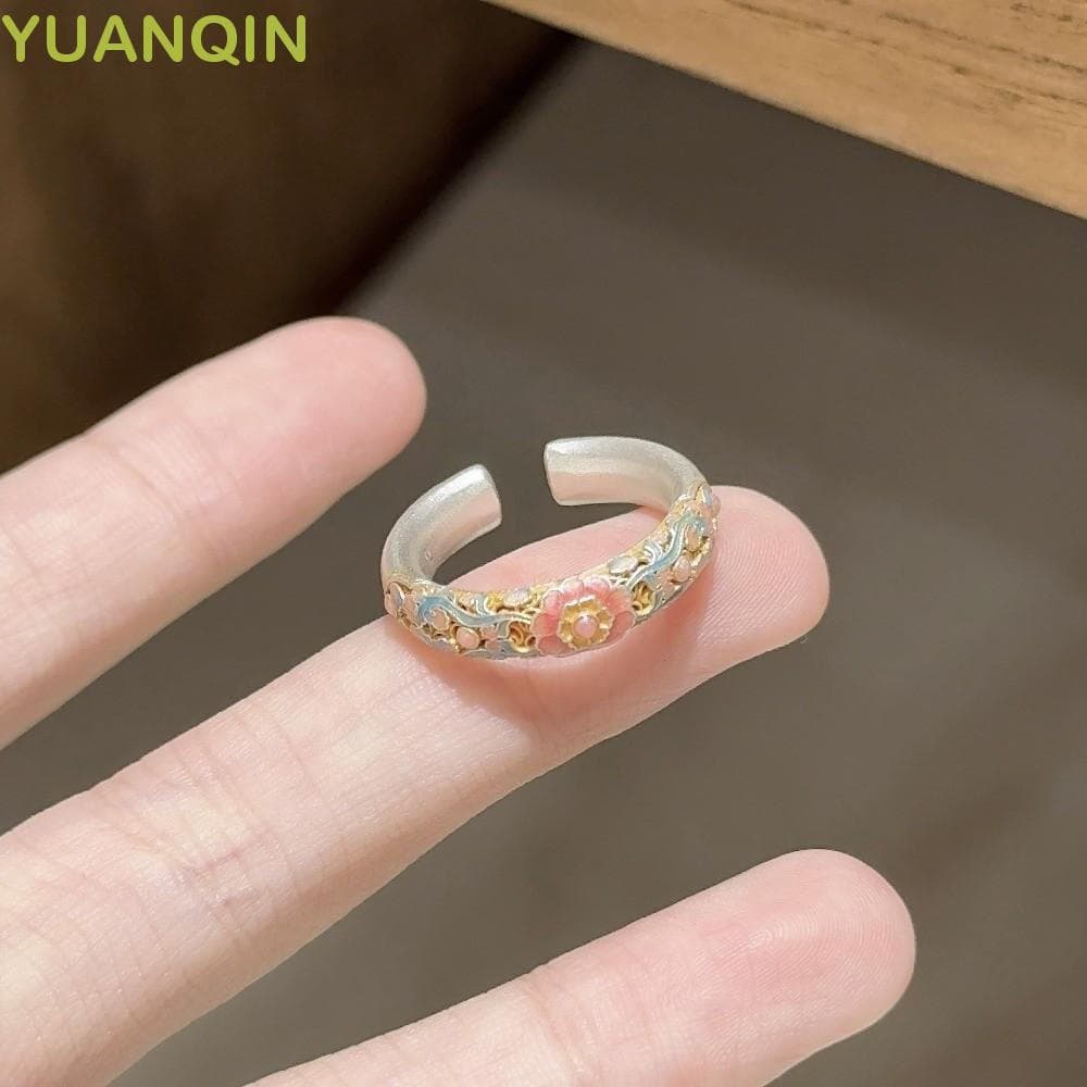 Pulseira Esmaltada YUANQINZT, Anel Feminino em Estilo Étnico Clássico, Flor Cloisonné Tradicional Chinesa MHOE